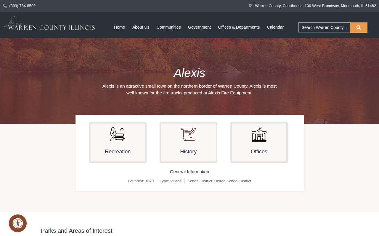 Official Alexis Warren County community contact and cross-county location page