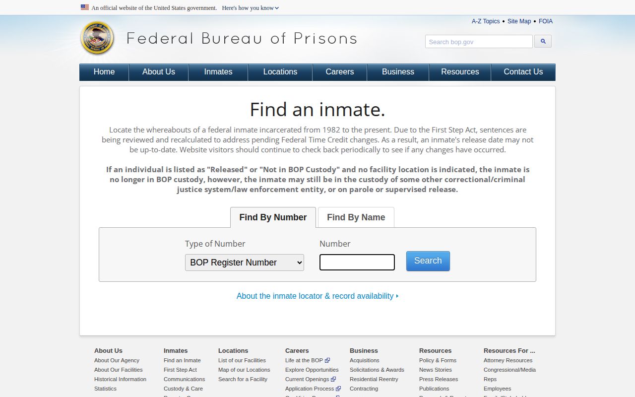 Federal BOP locator beyond Warren County arrest custody