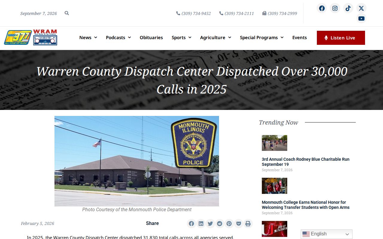 Monmouth arrest statistics for Warren County records context