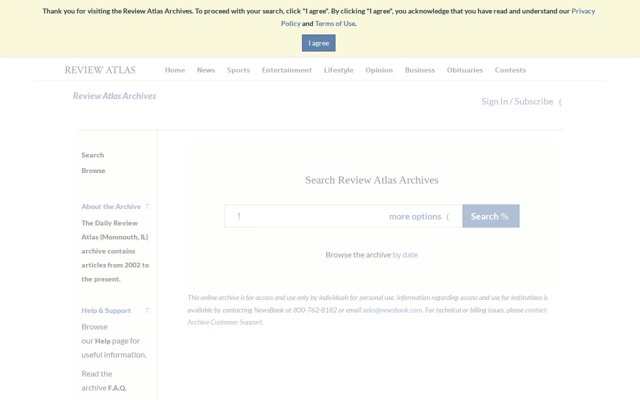 Daily Review Atlas searchable NewsBank archive interface